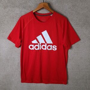 Adidas Shirt Mens Large Red White Ultimate Tee Short Sleeve Logo Athletic